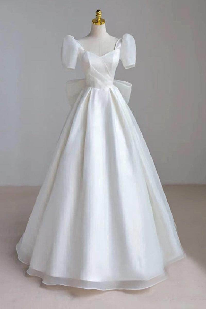 A-Line Floor Length Organza Wedding Dress 676528210777 - COCOMELODY